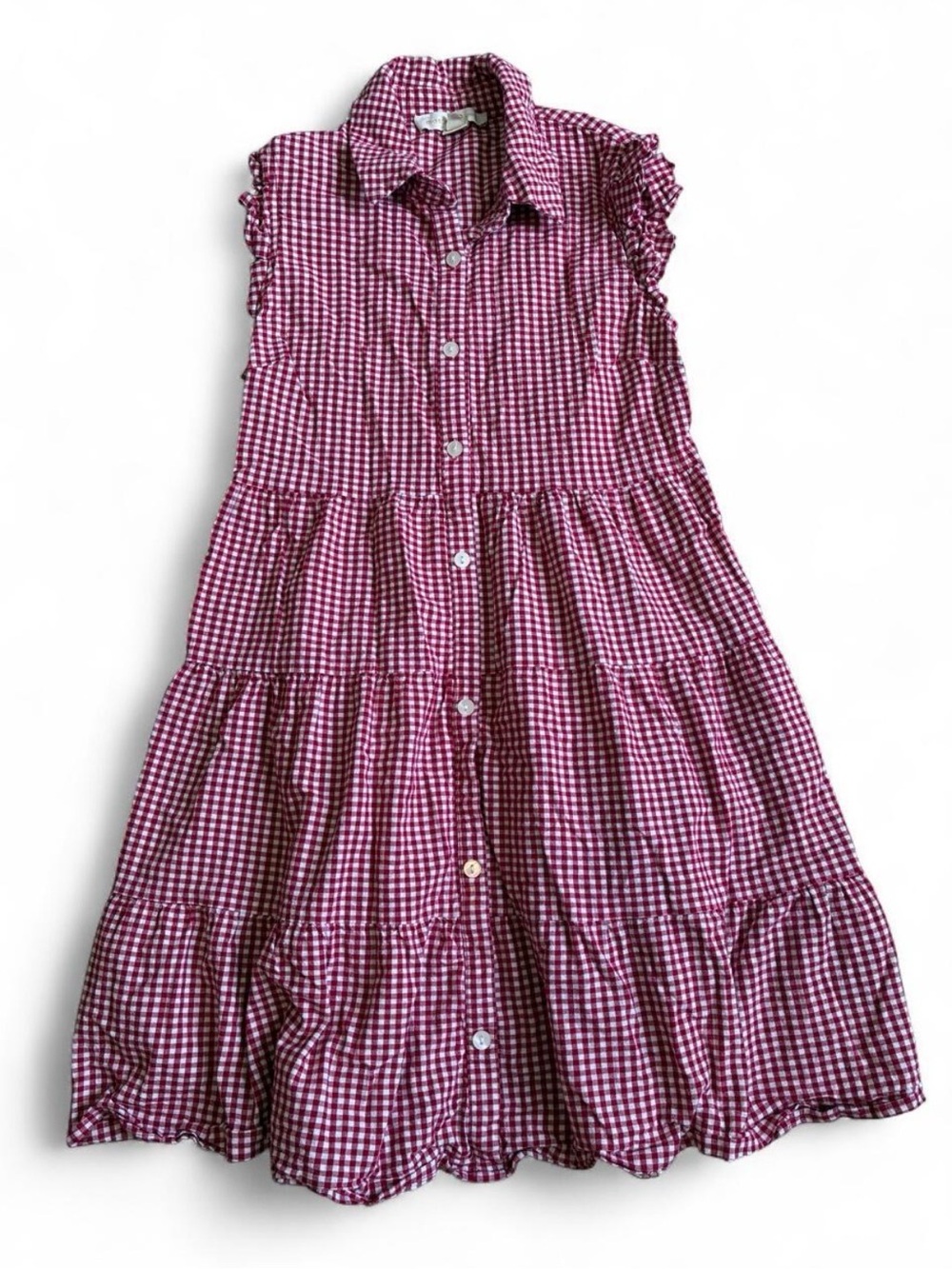 Monteau Los Angeles Red & white gingham Tiered Sleeveless Dress XS